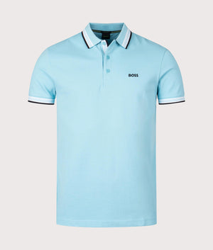 Paddy Polo Shirt in Turquoise Aqua by BOSS. EQVVS Shot. 