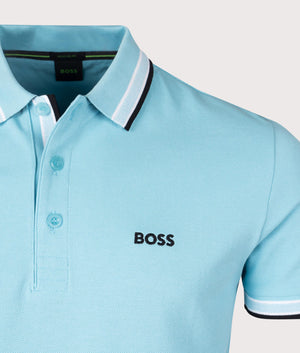 Paddy Polo Shirt in Turquoise Aqua by BOSS. EQVVS Shot.