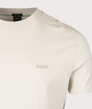 Crew Neck Tee T-Shirt in Light Beige by BOSS. EQVVS Shot.