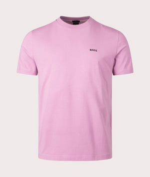 Crew Neck Tee T-Shirt in Light Pastel Purple by BOSS. EQVVS Front Angle Shot.