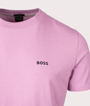 Crew Neck Tee T-Shirt in Light Pastel Purple by BOSS. EQVVS Detail Shot.