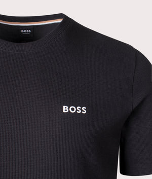 Lightweight Waffle T-Shirt in Black by BOSS. EQVVS Detail Shot.