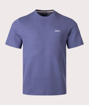 Lightweight Waffle T-Shirt in Navy by BOSS. EQVVS Front Angle Shot.