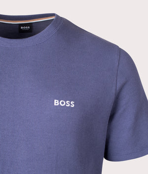 Lightweight Waffle T-Shirt in Navy by BOSS. EQVVS Detail Shot.