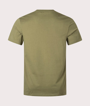 Round Neck T-Shirt in Dark Beige by BOSS. EQVVS Back Angle Shot.