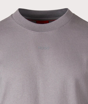 HUGO Relaxed Fit Dapolino T-Shirt in Medium Grey, 100% cotton. At EQVVS Menswear. Front logo shot