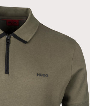 Dalomino Polo Shirt in Dark Beige by HUGO. Shot at EQVVS. Detail shot. 