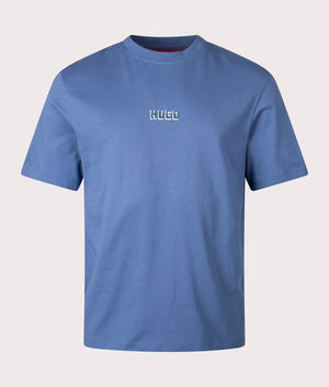 HUGO Diqitee T-Shirt in Medium Blue. Front angle shot at EQVVS.