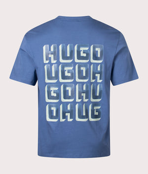HUGO Diqitee T-Shirt in Medium Blue. Back angle shot at EQVVS.