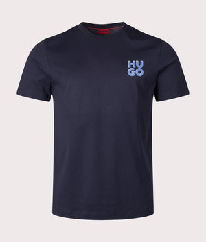 HUGO Dimoniti T-Shirt in Dark Blue. Front angle shot at EQVVS.