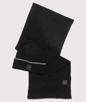 Discover the Amato Beanie & Scarf Gift Set in Black at EQVVS, Gift Set Shot.