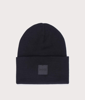 BOSS Fantastico Beanie in Black. 100% Organic Cotton. At EQVVS Menswear. Front Shot