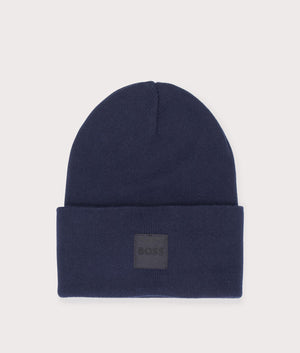 BOSS Fantastico Beanie in Dark Blue. 100% Organic Cotton. At EQVVS Menswear. Front Shot 