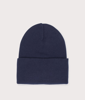 BOSS Fantastico Beanie in Dark Blue. 100% Organic Cotton. At EQVVS Menswear. Back Shot 