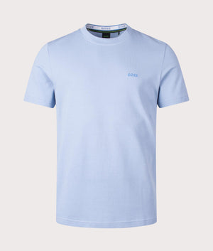 Piqué Taddy T-Shirt in Open Blue by BOSS. EQVVS Front Angle Shot.