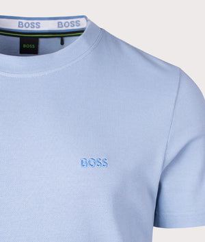 Piqué Taddy T-Shirt in Open Blue by BOSS. EQVVS Detail Shot.