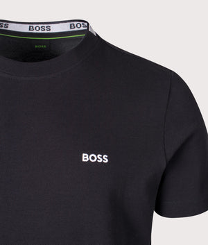 BOSS Piqué Taddy T-Shirt in Dark Blue. Detail angle shot at EQVVS.