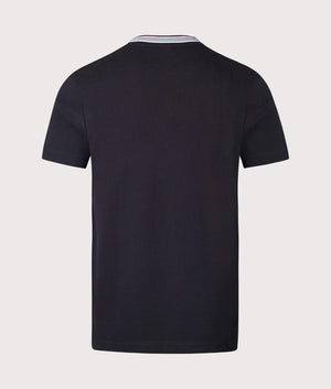 BOSS Piqué Taddy T-Shirt in Dark Blue. Back angle shot at EQVVS.