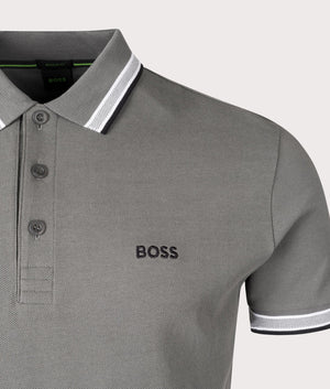 Paddy Polo Shirt in Light Pastel Green by BOSS. Shot at EQVVS. Detail shot. 