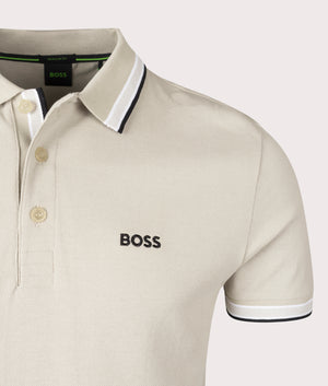 BOSS Paddy Polo Shirt in Light Beige, 100% Cotton. EQVVS Detail Shot