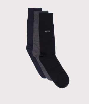 BOSS 3 Pack RS Socks GiftSet Uni CC in Grey, Black and Navy. EQVVS Flat Bag Shot.