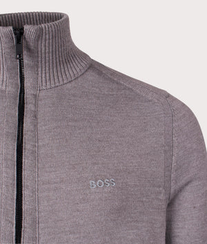 BOSS Avac Full Zip Knitted Jacket for men in light/pastel grey at EQVVS detail shot