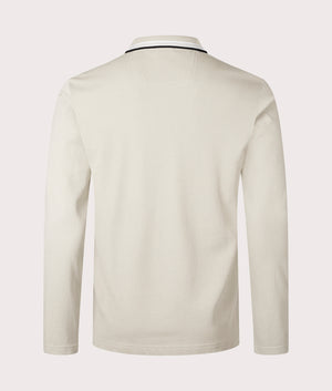 BOSS Plisy Long Sleeve Polo Shirt in Light beige, 100% Cotton. EQVVS back Shot.