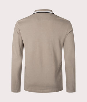 BOSS Plisy Long Sleeve Polo Shirt in Light/pastel green, 100% Cotton. EQVVS back Shot.