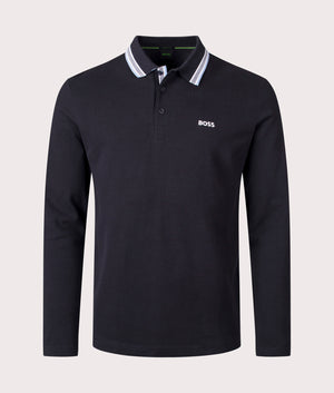 BOSS Plisy Long Sleeve Polo Shirt in Dark Blue at EQVVS Front Shot