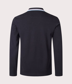 BOSS Plisy Long Sleeve Polo Shirt in Dark Blue at EQVVS Back Shot