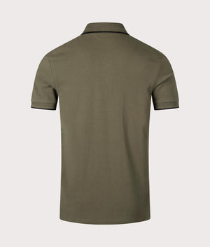 HUGO Slim Fit Deresino 232 Polo Shirt in Dark Beige. 100% Cotton. At EQVVS Menswear. Back shot