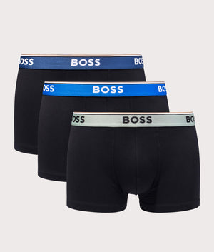 BOSS 3 Pack Power Trunks in Black with blue and green waistband at EQVVS front shot