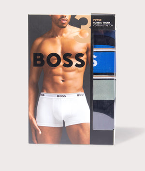 BOSS 3 Pack Power Trunks in Black with blue and green waistband at EQVVS box shot