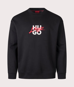 HUGO Relaxed Fit Dlogonty Sweatshirt in Black, 100% cotton. At EQVVS Menswear. Front detail shot