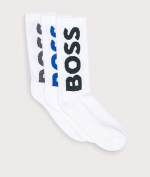 BOSS 3 Pack QS Rib Logo Socks in White. At EQVVS Menswear. Side Shot