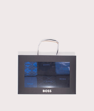 BOSS 6 Pack RS Design Socks in Dark Blue and Bright Blue with Diamond Patterns. EQVVS Gift Shot