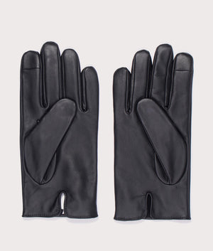 BOSS Touchscreen Leather Gloves in Black. 100% Lamb Leather Polyester Lining. At EQVVS Menswear. Palm shot