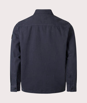 BOSS Lerato Overshirt in Dark Blue, 100% Cotton. Shot at EQVVS. Back shot. 