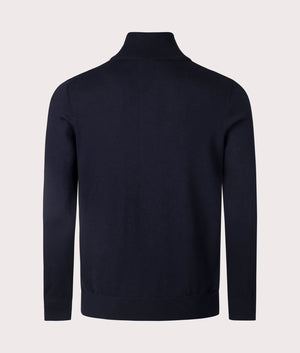 BOSS Kanobix Quarter Zip Sweatshirt in Dark Blue, Cotton/Cashmere Blend. At EQVVS Menswear. Back shot