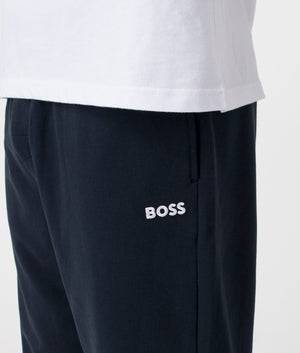 BOSS Dark Blue Iconic Joggers. Shot at EQVVS.  Detail shot. 