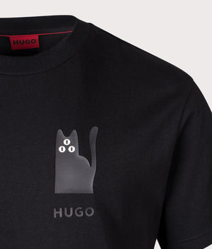 Hugo Relaxed Fit Dicatiko Three Eyed Cat T-Shirt in black at EQVVS Menswear Detail shot