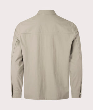 BOSS Relaxed Fit Basin Tech Overshirt in Light/Pastel Green. EQVVS Back Shot.