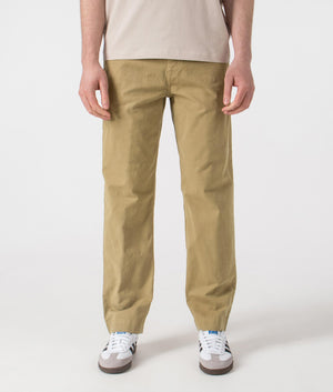 BOSS Straight Fit Chinos in Medium Beige. Shot at EQVVS. Front shot. 