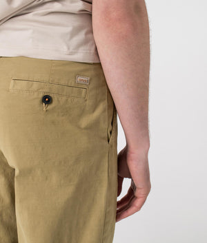 BOSS Straight Fit Chinos in Medium Beige. Shot at EQVVS.  Detail shot. 