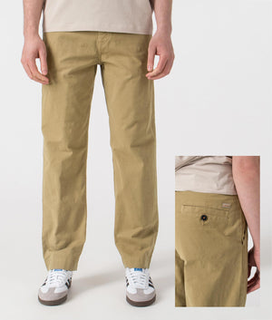 BOSS Straight Fit Chinos in Medium Beige. Shot at EQVVS. Front shot. 