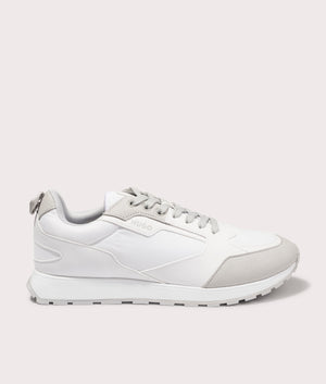 HUGO Icelin Runn Trainers in Open White at EQVVS Menswear. Side Shot. 