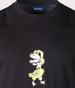 HUGO Nutongo T-Shirt in black, 100% cotton at EQVVS. Detailed logo shot. 