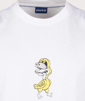 HUGO Nutungo T-shirt in white, 100% cotton at EQVVS. Detailed logo shot. 