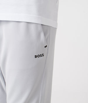 BOSS Regular Fit Hicon Active Joggers in Light/Pastel Grey. Shot at EQVVS.  Detail shot. 