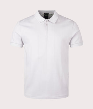 Paddy DropNeedle Polo Shirt in Light/Pastel Grey from BOSS. Front angle shot at EQVVS.